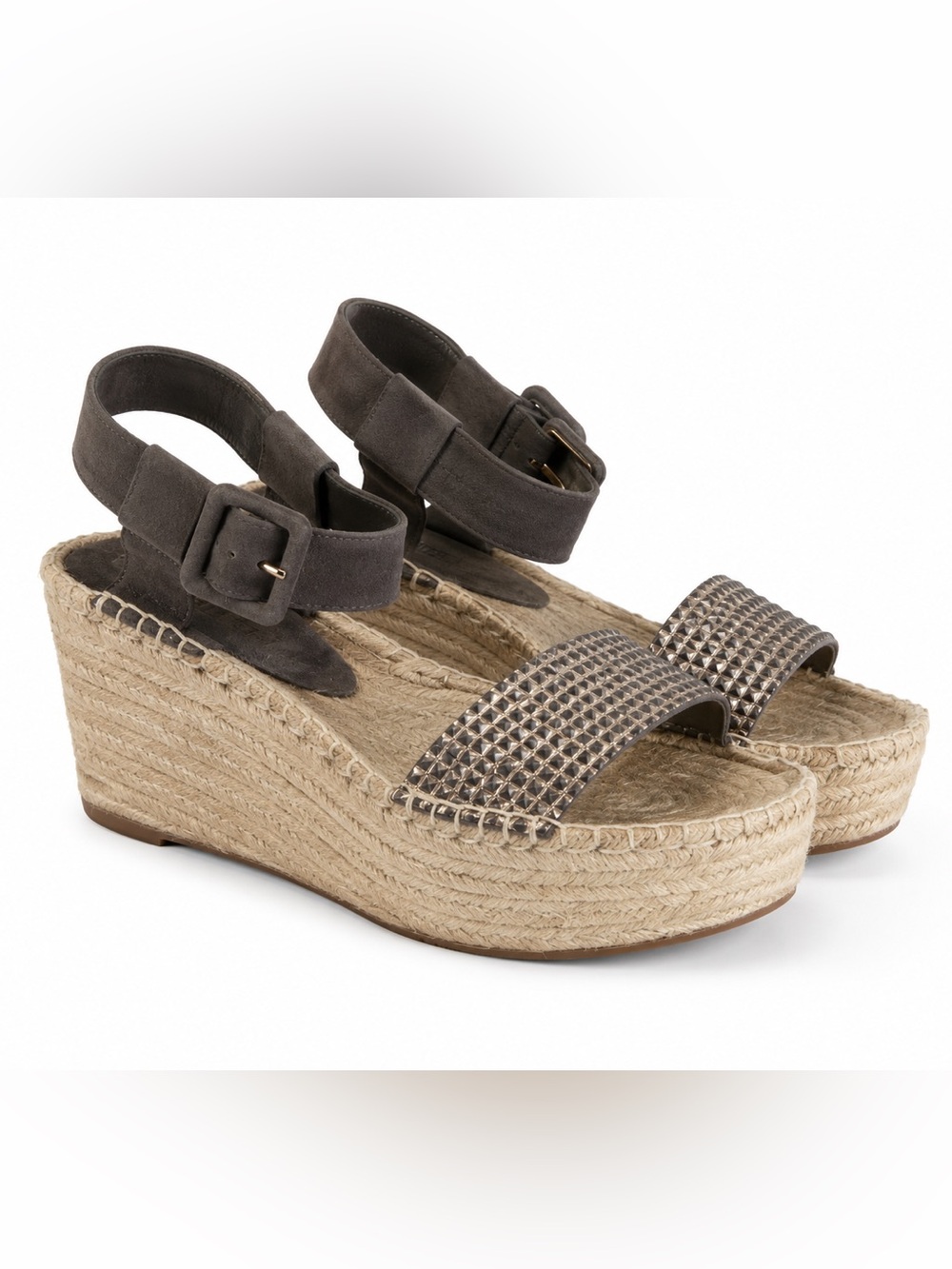 Vince Gray Leather Espadrille Wedge Sandals Size 6